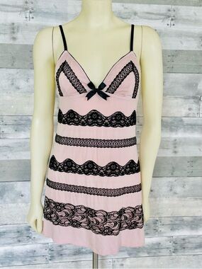 Rare- Chemise in Shell Pink and Black Lace Slip Dress- Pretty Little Thing